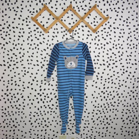 Carter’s Blue Striped Bear Toddler Fleece Footed Sleeper Pajamas - Picture 1 of 6